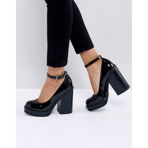 ASOS OUTAGE Chunky Heels ($72) ❤ liked on Polyvore featuring shoes, pumps, black, black shoes, black high heel pumps, ankle strap pumps, black thick heel pumps and round toe pumps Prom Shoes Pumps, Heels 90s, White Timberland Boots, Prom Shoes Black, Black High Heel Pumps, Black Patent Leather Shoes, Black Chunky Heels, Beautiful High Heels, Prom Heels