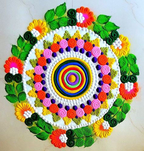 Diwali Rangoli Designs Unique Big, Small Beautiful Rangoli Designs, Big Flower Rangoli Designs, Multicolour Rangoli Designs, Rangoli Designs Big Size, Circle Rangoli Designs Diwali, Diwali Rangoli Designs Unique Big Size, Round Rangoli Design, Diwali Rangoli Designs