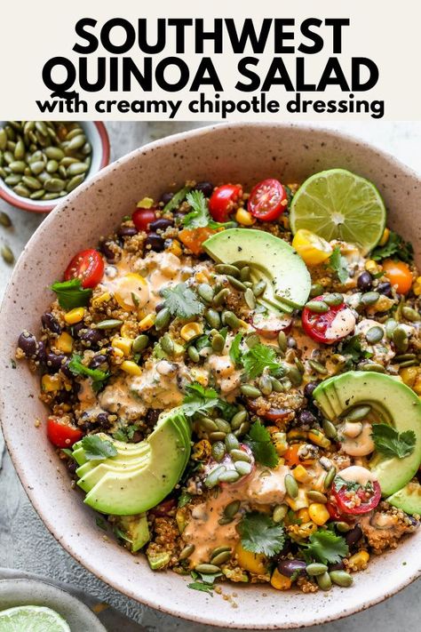 Creamy Chipotle Dressing, Salad Recipes Vegetarian, Southwest Quinoa, Southwest Quinoa Salad, Chipotle Dressing, Southwest Salad, Quinoa Healthy, Vegetarian Salads, Quinoa Recipes