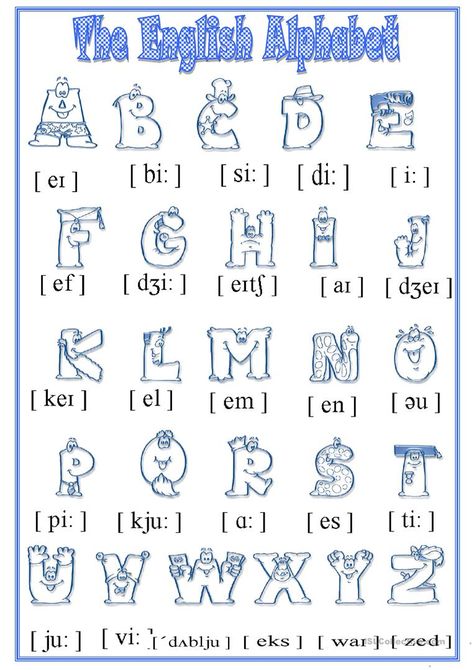 Alphabet - English ESL Worksheets English Alphabet Pronunciation, Printable Alphabet Worksheets, English Worksheets For Kindergarten, English Activities For Kids, Alphabet Kindergarten, Phonetic Alphabet, Spelling Worksheets, Alphabet Worksheets Preschool, Worksheets For Kindergarten