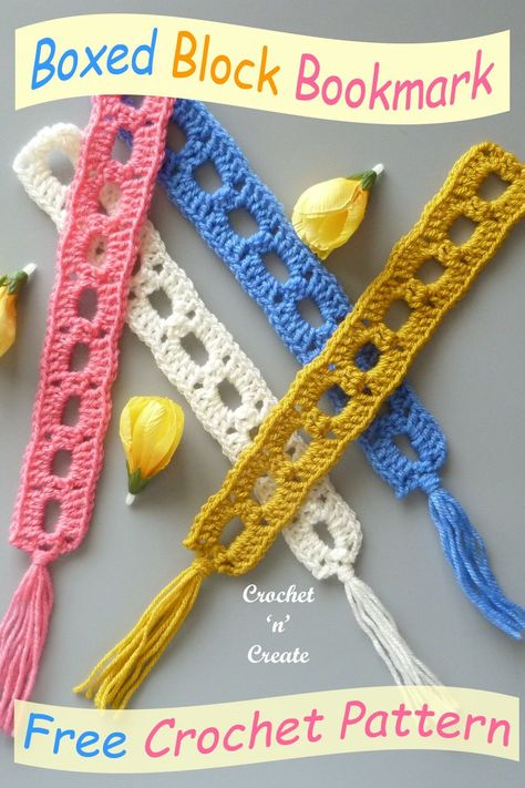 Boxed block crochet bookmark, a sweet little bookmark pattern, crochets up in under an hour. #crochet #crochetncreate #freecrochetpattern #crochetgifts #crochetbookmark Diy Bookmarks Crochet, Free Crochet Pattern Bookmark, Crochet Bookmark For Men, Small Yarn Crochet Projects, Crochet Patterns Bookmarks, Easy Crochet Bookmarks Free Patterns, Crochet Book Marks Free Pattern, Bookmarks Crochet, Crochet Bookmarks Free Patterns