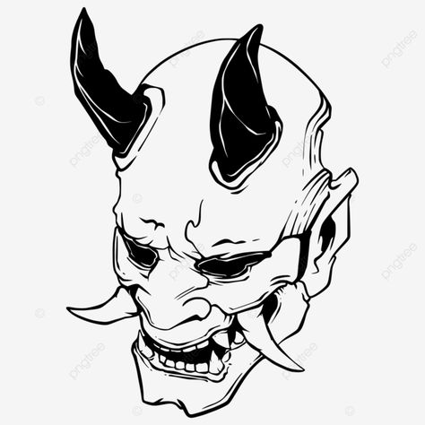 Vector Tattoo Design Ideas, Oni Sketch, Japanese Oni Art, Oni Mask Drawing, Oni Mask Design, Japanese Tatto, Oni Maske, Mascara Oni, Oni Art