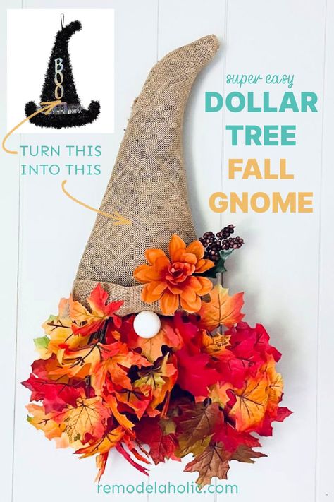 Diy Fall Gnome Door Wreath, How To Make A Fall Gnome Wreath, Gnome Fall Door Decoration, Diy Fall Gnome Wreath, Fall Gnome Door Hanger Tutorial, Dollar Tree Fall Gnome Door Hanger, Fall Leaf Gnome Door Hanger, Fall Gnome Wreath With Leaves, Diy Fall Nomes