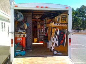 Small Enclosed Trailer, Enclosed Utility Trailers, Trailer Shelving, Construction Trailer, Tool Trailer, Cape Cod Kitchen, Landscape Trailers, Trailer Organization, Work Trailer