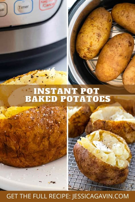 Easily make baked potatoes with just two ingredients and an Instant Pot. The cooking process is relatively simple, just use the high-pressure setting and then gradually release the steam. The only key factors for success are selecting similar-sized potatoes and using the proper cook time. Pressure Cooker Baked Potatoes, Instant Pot Baked Potatoes, Recipes Supper, Perfect Baked Potato, Making Baked Potatoes, Instant Pot Ideas, Instant Pot Air Fryer, Instant Pot Meals, Best Instant Pot Recipe