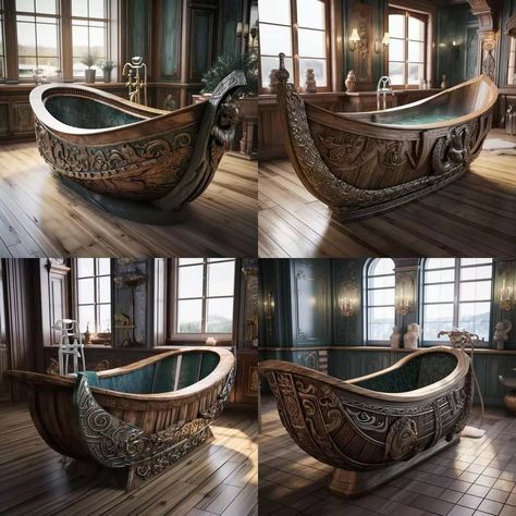 Viking House Interiors, Viking Bathroom, Viking Home Decor, Viking Boat, Viking Longship, Man Cave Design, Viking House, Craftsman Interior, Fantasy Furniture