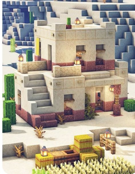 Sandstone Houses Minecraft, Desert Starter House Minecraft, Sand Minecraft Houses, Minecraft Sandstone Builds, Minecraft Desert Horse Stable, Minecraft Mesa Base, Minecraft Desert Village Remodel, Minecraft Sand House, Desert Village Minecraft