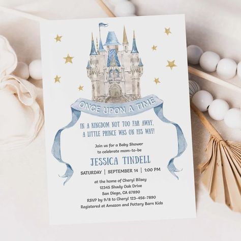 Once Upon A Time Baby Shower Theme, Fairytale Baby Shower, Sprinkle Invite, Prince Theme, Storybook Baby Shower, Baby Shower Invitation Template, Shower Themes, Mailing Envelopes, Baby Sprinkle