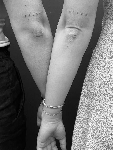 #tattoo #fineline #sistertattoo #sisters #birthdate #partnertattoo Matching Sister Tattoos Fine Line, Sister Fine Line Tattoo, Partner Tattoo, Birthdate Tattoo, Partner Tattoos, Matching Sister Tattoos, Matching Sisters, Fine Line Tattoo, Line Tattoo