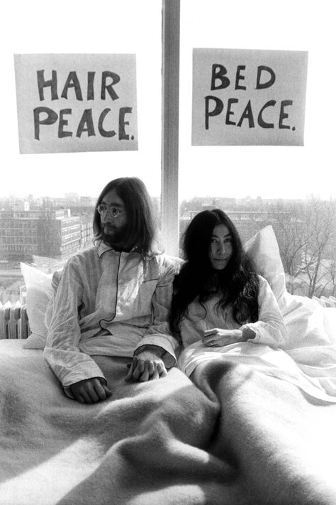 Stay in the Suite Where John Lennon and Yoko Ono's Bed-In for Peace Protest Happened- TownandCountrymag.com Yoko Bed, John Lennon 1969, Bed Peace, John Lennon Yoko Ono, Sean Lennon, Bed Hair, Tim Cook, John Lennon And Yoko, Give Peace A Chance