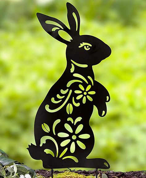 Shadow Decoration, Rabbit Silhouette, Rabbit Garden, Bunny Silhouette, Metal Animal, Decorative Garden Stakes, Yard Ornaments, Lawn Ornament, Silhouette Stencil