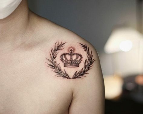 Laurel Wreath Tattoos Laurel Crown Tattoo, Princess Crown Tattoos, Laurel Tattoo, Laurel Wreath Tattoo, Wreath Tattoo, Laurel Crown, King And Queen Crowns, Necklace Tattoo, Crown Tattoo Design