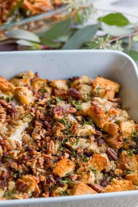 Sausage Apple Pecan Stuffing Stuffing Recipe With Sausage, Cranberry Pecan Stuffing, Thanksgiving Stuffing Recipe, Recipe With Sausage, Cooking Thanksgiving Dinner, Stuffing Recipes For Thanksgiving, Tastes Better From Scratch, Chicken Apple Sausage, Pecan Chicken