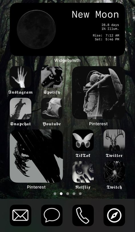 gothic themed homescreen #goth #gothic #alternative #darkacademia #icons #raven #darkwallpaperiphone #aesthetic #aestheticwallpaper Gothic Widgetsmith Ideas, Goth App Icons Aesthetic, Gothic Ios14 Homescreen, Goth Phone Icons, Gothic Homescreen Layout, Gothic App Icons Aesthetic, Gothic Icons For Apps, Gothic Iphone Theme, Gothic Home Screen