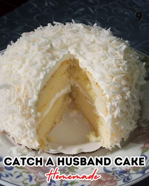 Catch A Husband Cake, Catch A Husband Cake Recipe, Pudding Frosting, Cake For Husband, Coconut Cake Recipe, Baked Bean Recipes, Homemade Cake Recipes, Banana Cream Pie, Unsweetened Applesauce