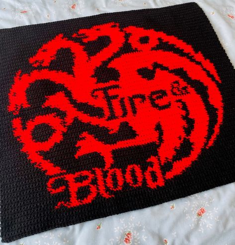 Crochet, Fantasy, House Targaryen Sigil, Fire and Blood, House of the Dragon, Game of Thrones, Daenerys Targaryen, Rhaenyra Targaryen, House Targaryen House Of The Dragon Crochet, Crochet Game Of Thrones, Game Of Thrones Crochet, House Targaryen Sigil, Targaryen Sigil, Crochet Game, Game Of Thrones Dragons, House Targaryen, Crochet Business