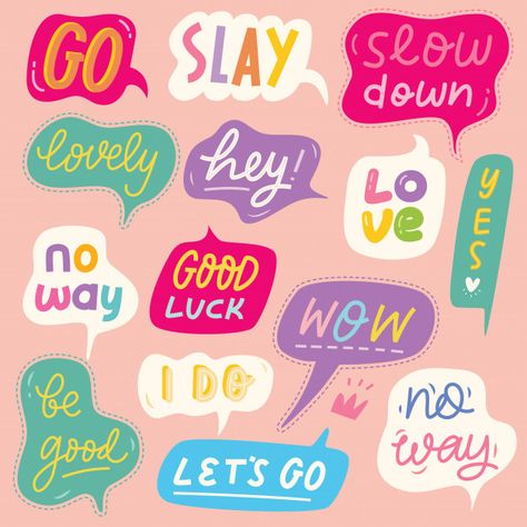 Set of colorful speech bubbles with word... | Premium Vector #Freepik #vector #cloud #cartoon #comic #doodle Bubble Drawing, Cute Typography, Bubble Painting, Text Bubble, Graphisches Design, Speech Bubbles, Bullet Journal Stickers, Speech Bubble, Art Generator