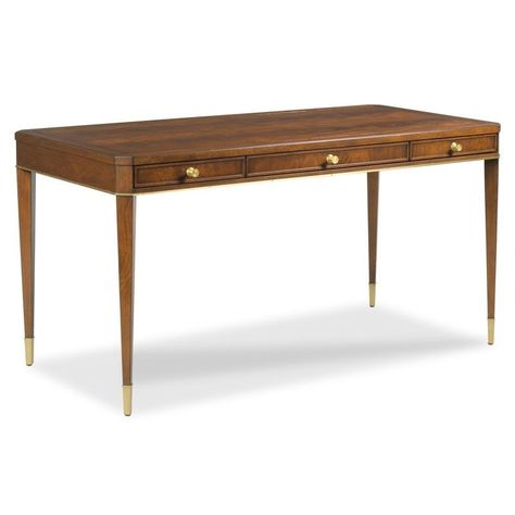 Livingston Writing Table Style Writing, Woodbridge Furniture, Weathered Teak, Desk Wood, Neo Classical, Brass Pulls, Writing Table, Wood Drawers, Outdoor Chaise Lounge