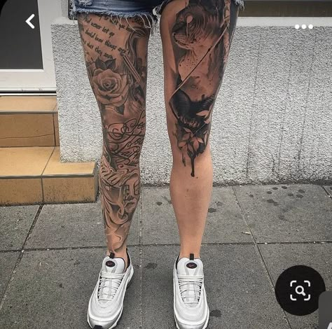 Tattood Girls, Fandom Tattoos, Leg Sleeve Tattoos, Leg Tattoo Ideas, Lower Leg Tattoos, Chicano Tattoos Sleeve, Shin Tattoo, Floral Thigh Tattoos, Full Leg Tattoos