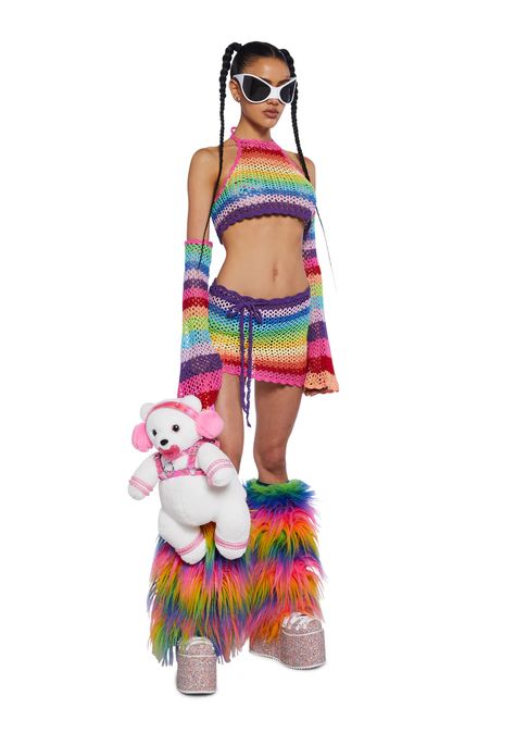 Women's Clothing Clearance & Sale – Dolls Kill Rainbow Rave Outfit, Shrek Rave, Rave Halloween Costumes, Rave Shoes, Dresses With Cowboy Boots, Rave Fits, Rave Babe, Crochet Festival, Rainbow Crochet