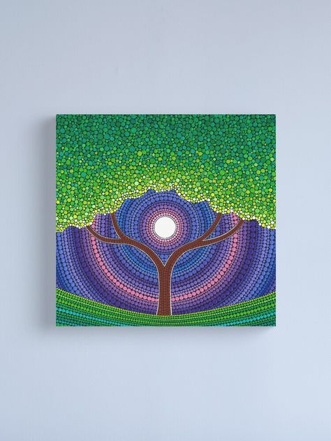 "Happy Tree of Life" Canvas Print by ElspethMcLean | Redbubble Elspeth Mclean, Art Painting Landscape, Tree Of Life Painting, Acrylic Painting Inspiration, Moon Art Print, 1st Apartment, Happy Tree, Life Poster, Dot Art Painting