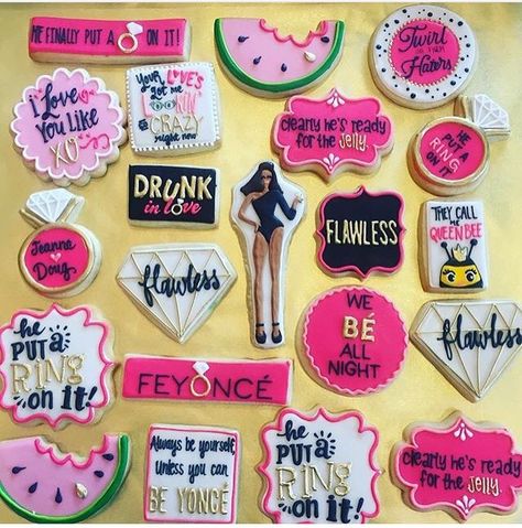 Beyonce inspired bridal shower cookies Feyonce Bachelorette Party, Beyonce Bachelorette, Beyonce Birthday, Beyonce Party, Hens Party Themes, Bachelorette Cookies, Bachelorette Party Bags, Moh Duties, Lemonade Party