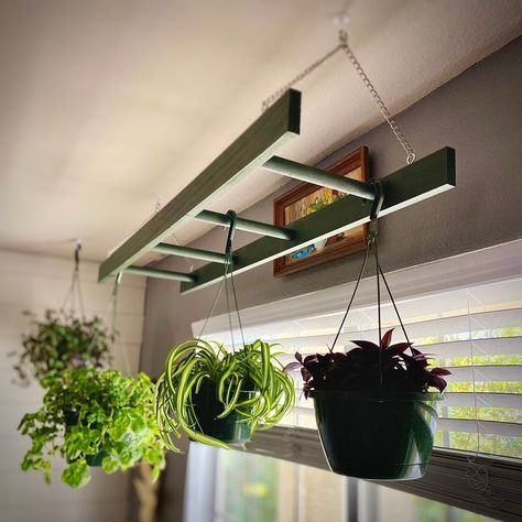 Ladder Pot Rack, Rustic Pot Racks, Window Plant Shelf, Farmhouse Ladder, Plant Ladder, Hanging Ladder, Basket Holder, Rustic Pots, Pan Storage