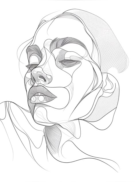 woman face, line art Female Character Sketch Faces, One Line Drawing Portrait, Collage Line Art, Face Abstract Drawing, Continuous Line Portrait, One Line Portrait Drawing, Line Art Portrait Faces, Person Outline Drawing, Facial Anatomy Drawing