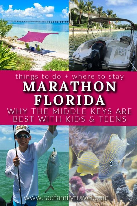 You don't need to go all the way to Key West to explore this string of islands with your kids and teens. With so many things to do, Marathon Florida is the perfect base for a family vacation in the Keys. Here are the best beaches, reefs for snorkeling, boat rentals, chartered fishing excursions, vacation homes, and places for fresh seafood. The middle Florida Keys are fantastic year round. Marathon Key Florida Things To Do, Florida Keys Vacation With Kids, Marathon Florida Keys Things To Do, Florida Keys Family Vacation, Florida Keys Fishing, Florida Keys With Kids, Key West Florida Vacation, Florida Keys Vacation, Marathon Florida Keys