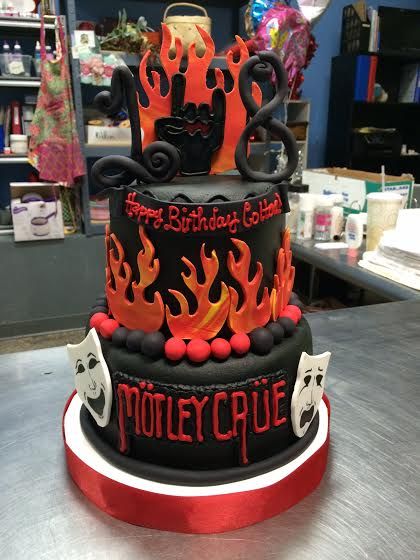 Motley Crue Birthday Cake - Adrienne & Co. Bakery Motley Crue Themed Party, Motley Crue Birthday Party Theme, Motley Crue Birthday, Rock Birthday Cake, Motley Crue Cake, Rock And Roll Birthday Cake, Motley Crue Tattoo Ideas, Motley Crue Inspired Tattoo, Motley Crue Birthday Cake