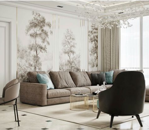 Tv Wall With Wallpaper, Backwall Design, Wall With Wallpaper, Behind Sofa, Marble Room, Reception Sofa, Sofa Wall, Modern Apartment Design, Tv Table