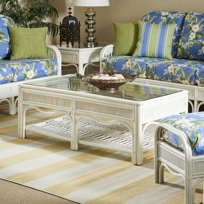 South Sea Rattan Bermuda Coffee Table Finish: Whitewash Coffee Table Coastal, Indoor Rattan Furniture, Rattan Furniture Living Room, Coffee Table Color, Tropical Furniture, Pub Furniture, Wicker Coffee Table, Interior Design Details, Bachelorette Pad