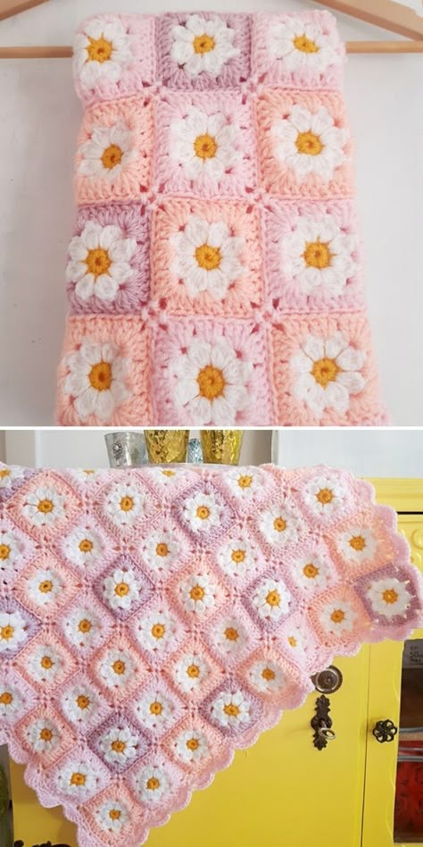 Crochet Quilt Pattern, Crochet Flower Squares, Flower Projects, Crochet Flower Blanket, Crochet Square Blanket, Crochet Nursery, Crochet Blanket Pattern Easy, Easy Crochet Blanket, Crochet Granny Square Blanket