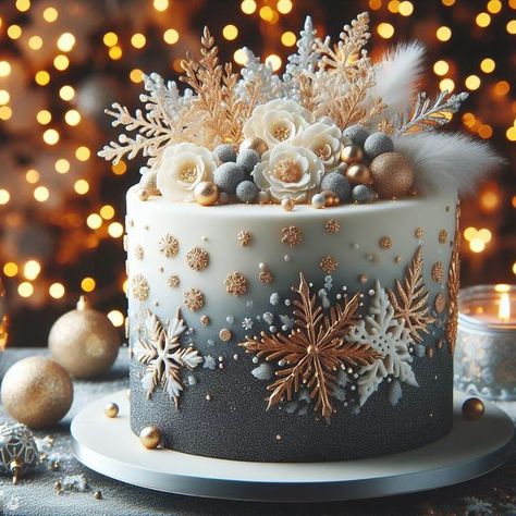 Winter Cake Decor, Winter Wonderland Sheet Cake, White Christmas Cakes, Winter Cake Birthday, Winter Birthday Cake For Women, Winter Themed Cakes, New Years Cake Decorating, White Winter Cake, New Year Eve Cake