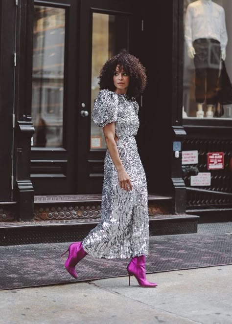 Purple Boots, Sequin Outfit, Sarah Jessica Parker, Glam Fashion, Blake Lively, Mode Inspiration, Outfits Casuales, Vestidos De Fiesta, Party Outfit