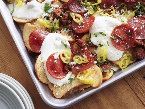 Geoffrey Zakarian's Italian-Style Nachos Beauty, as seen on The Kitchen, Season 37. Italian Style Nachos, Zios Italian Nachos Recipe, Italian Nachos Old Chicago, Trash Can Nachos Guy Fieri, Italian Nachos Recipe, Nachos Grande Recipe, Italian Nachos, Katie Lee Biegel, Chi Chi’s Seafood Nachos