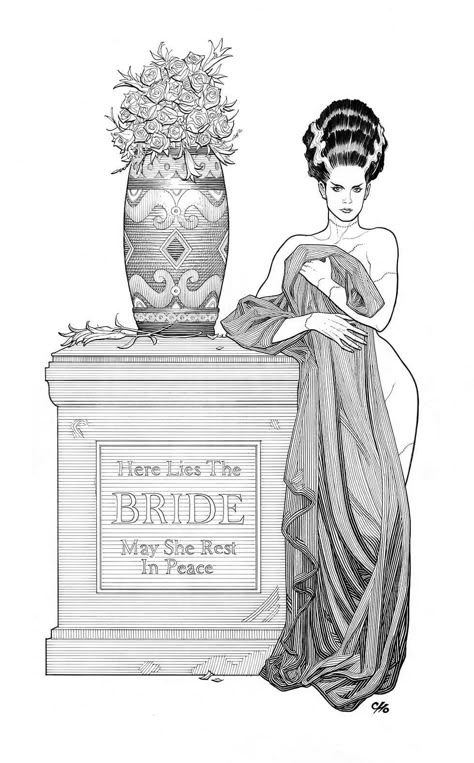 The Bride of Frankenstein by Frank Cho * Crystals Art Drawing, The Bride Of Frankenstein, Frankenstein Art, Arte Pin Up, Frank Cho, Queen Anime, Unique Drawings, Bride Of Frankenstein, Science Fiction Art