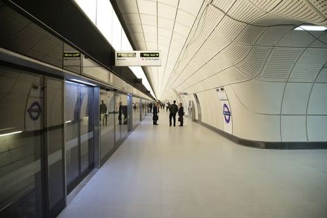 The new Farringdon Elizabeth line station is designed by Scott Wilson, Aedas, and Burns & Nice. Image courtesy Tom Page via OpenStreetMap. Elizabeth Line, Scott Wilson, Screen Doors, London Transport, Screen Door, Wordpress Theme, Alice In Wonderland, Architects, Universe