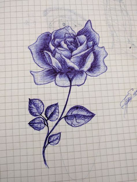 Ballpoint pen rose sketch by me. Drawing With Ballpoint Pen, Pen Rose Drawing, Aesthetic Pen Sketches, Things To Draw In Pen, Blue Pen Drawing Easy, Flower Pen Sketch, Rose Pen Drawing, Ballpoint Pen Drawing Sketches, Chicano Pen Art