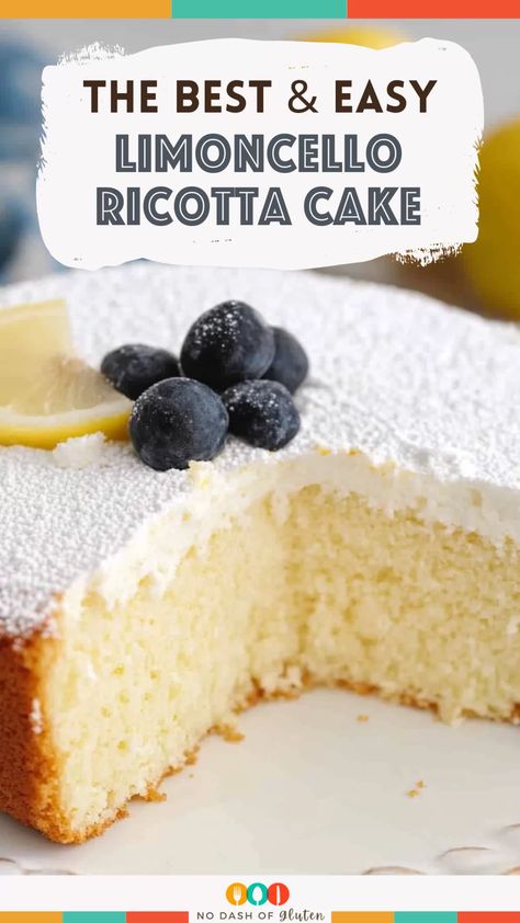 Savor the taste of Italy with this Limoncello Ricotta Cake! Combining zesty limoncello and creamy ricotta, it's a moist, flavorful delight for any occasion. Easy to make and sure to impress, this cake is a must-try for dessert lovers. Pin this recipe now for a deliciously elegant treat at your next gathering! Lemon Ricotta Cake Mix Recipes, Amazing Lemon Cake, Best Ricotta Recipes, Gf Holiday Desserts, Limoncello Ricotta Cake, Limoncello Dessert Recipes, Easy Christmas Desert, Lemoncello Cheesecake, Ricotta Dishes