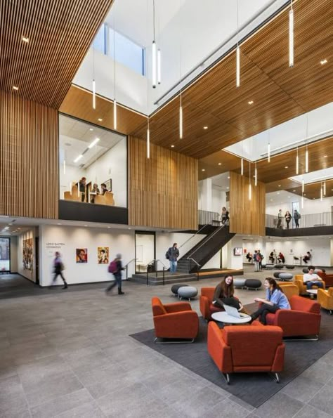 Macalester College - Janet Wallace Fine Arts Center | HGA | Bustler University Interior Design, Macalester College, Atrium Design, Kent State, School Interior, Lobby Interior, Dream College, Healthcare Design, Lobby Design