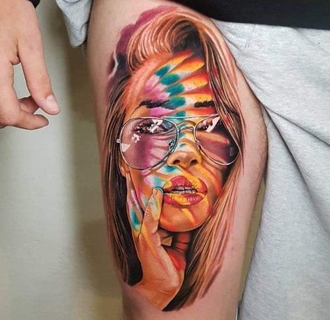 Color Realism Tattoo Ideas, Realism Colored Tattoo Design, Colour Realism Tattoo Design, Annie Tattoo, Cool Space Tattoos, Realism Woman Face Tattoo, Space Tattoo Ideas, Photo Realism Tattoo, Womans Face Tattoo Realism