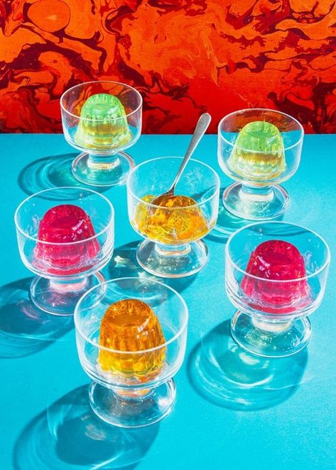 Jelly Cups, Vintage Colour Palette, Food Photoshoot, Jello Molds, Texture Abstract, Food Drink Photography, Fruit Jelly, Glass Cups, Event Food