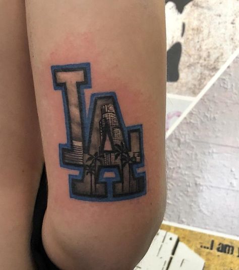 La Dodgers Tattoo Men, Dodgers Tattoo Men, La Dodgers Tattoo For Women, La Tattoo Ideas Los Angeles Tat, Small La Tattoo, Dodger Tattoos For Women, La Dodgers Tattoo, La Tattoo Design, La Tattoo Ideas