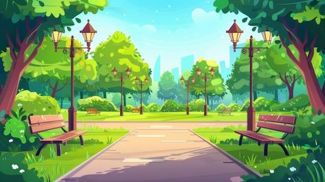 Cartoon Park, Peaceful Meadow, Park Illustration, Gacha Background, Background Anime, Photo Landscape, 2d Game Art, Modern Illustration, Park Pictures