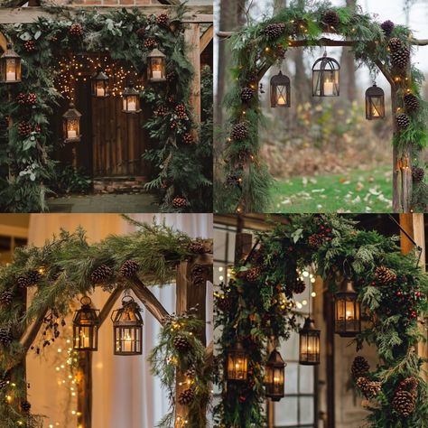 Bring your winter wedding to life with elegant December wedding arch ideas. Whether you want a rustic or modern December wedding ceremony arch, find the perfect design to match your style. From frosted greenery to twinkling lights, these December wedding arches add the perfect touch to your special day. Start planning your dream winter ceremony now with these inspiring ideas. Christmas Arbor, Elegant December Wedding, Winter Ceremony, Wedding Arch Ideas, Tire Art, Arch Ideas, Wedding Arches, Wedding Ceremony Arch, Magical Winter