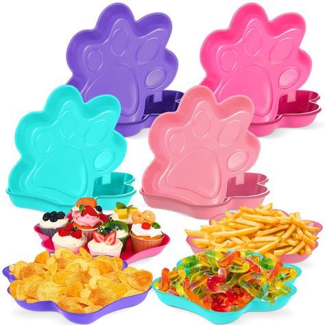 PRICES MAY VARY. Sufficient Quantity: you will get 60 dog themed party trays, there are 4 bright colors for you, rose red, light pink, cyan and purple, 4 mixed color dog paw shaped plastic trays can satisfy your birthday party use Cute Dog Paw Shape: these 6 mixed color dog paw plastic trays will impress your little guests, everyone picks their favorite plate color, brings more fun and enhances your party atmosphere Large Capacity: the dog paw trays measure about 9.6 x 9.6 x 1.2 inches/ 24.5 x 2 Pet Themed Party, Paw Patrol Party Supplies, Party Serving Trays, Paw Patrol Decorations, Paw Party, Dog Themed Parties, Pet Party, Puppy Birthday Parties, Party Serving