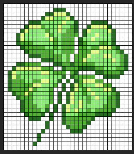 Clover Knitting Chart, Clover Pixel Art, Leaf Pixel Art, Shamrock Cross Stitch, Crochet Grid, Moon Rainbow, Rainbow Top, Easy Pixel Art, Pixel Art Grid