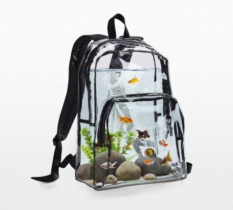 In this week's 'So Apparently This Is A Thing', is a transparent backpack that allows you to carry around a bunch of water on your back with your pet fish inside. Maybe your child would like to bring ... Cool Fish Tanks, Mini Aquarium, Clear Backpack, Fish Home, Cool Fish, Aquarium Design, Pet Fish, Design Case, Aquariums