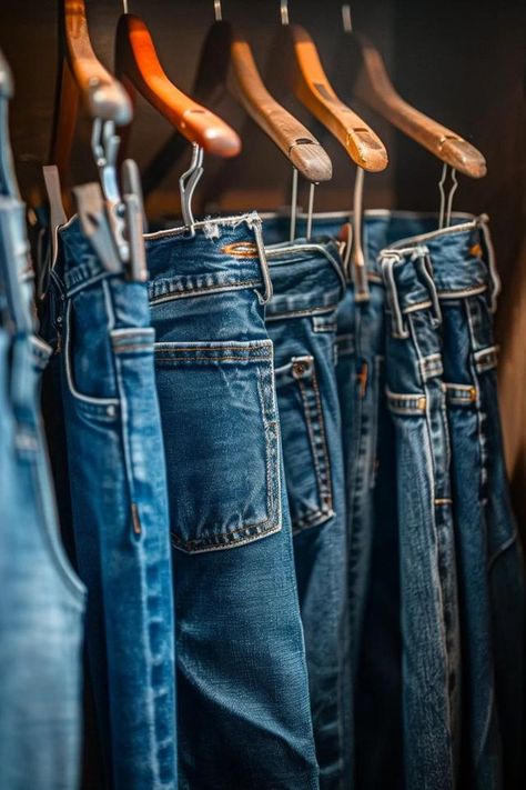 How To Hang Jeans In A Closet: Organized And Accessible Hanging Jeans, Jean Organization, Clip Hangers, Pants Organization, Folding Jeans, Maximize Closet Space, Closet Organized, Jeans Ideas, Smart Organization